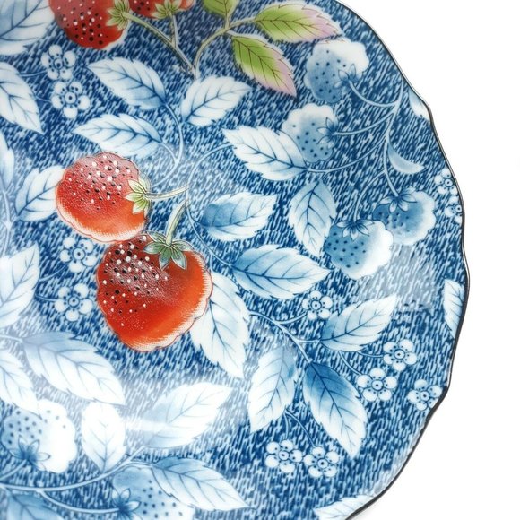 Andrea By Sadek Vintage Blue Floral Leaf & Strawberry Design Bowls Set Of 3 - Picture 3 of 12